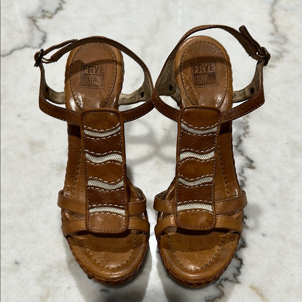 Frye Leather Brown Heels Strappy Design